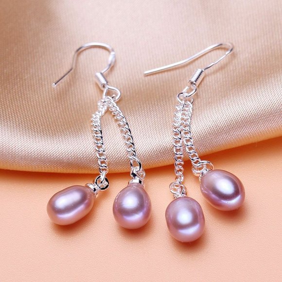 100% All Natural Freshwater Deep Pink Pearl Dangle Earrings *NWT* - Picture 4 of 10